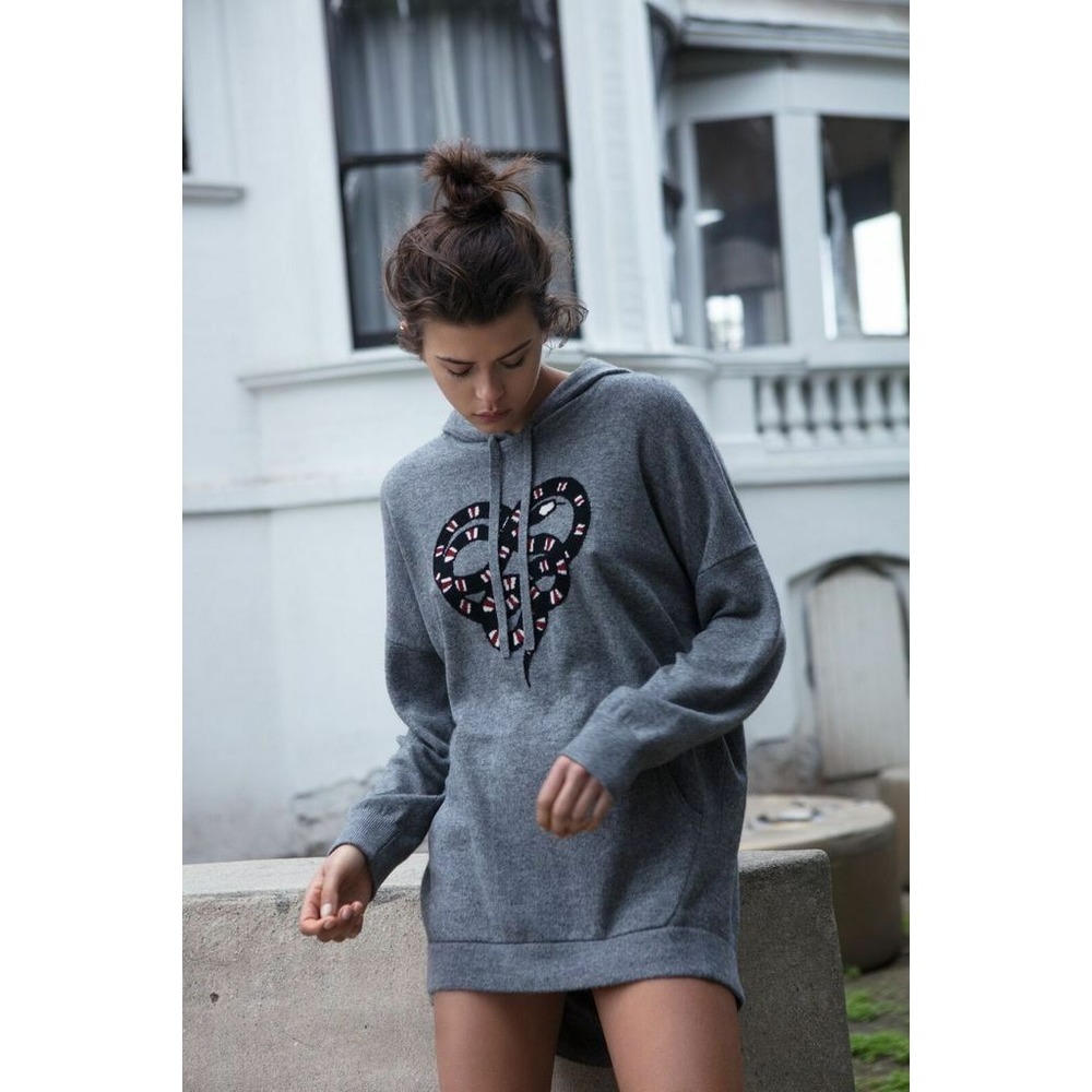 Skull Cashmere Boa Snake Wool Cashmere Tunic Hoodie Sweater Dress Grey S M $391